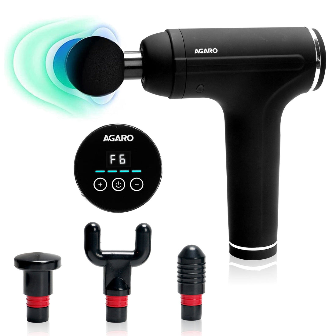 AGARO Galaxy Massager Machine, Handheld Deep Tissue Massage Gun, 4 Heads, 6 Speed, Rechargeable Percussion Massager for Muscle Relief & Relaxation, for Neck, Shoulder, Back, Foot & Full Body, Black