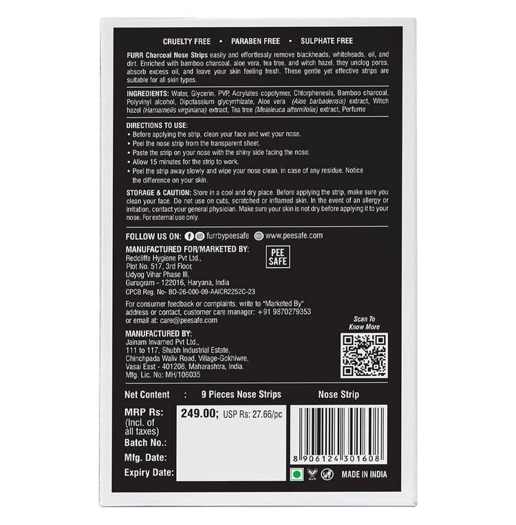 Furr Blackhead Remover Bamboo Charcoal Nose Strips - Pack of 9