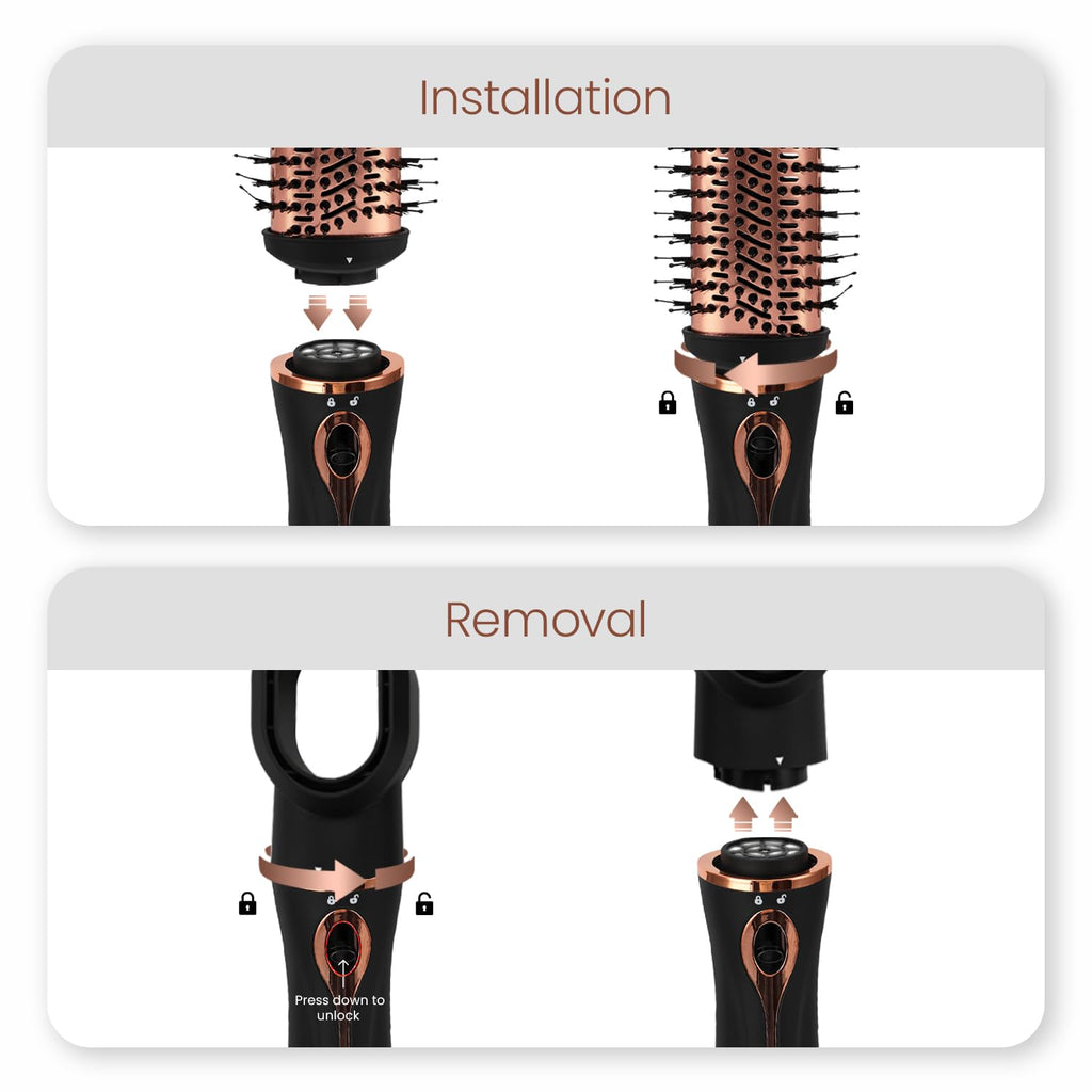 MakeMeeBold 3-in-1 Hot Air Brush | Hair Dryer, Straightener & Volumizer | 1.5-Inch Barrel | 1200W Blow Dryer Brush with Ceramic Coating | For All Hair Types | Gifts for woman (Black - Rose Gold)