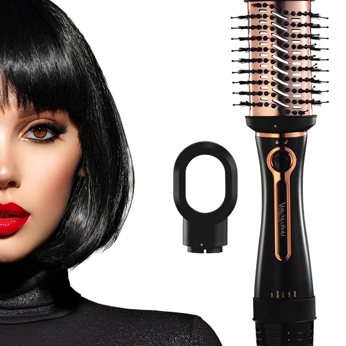 MakeMeeBold 3-in-1 Hot Air Brush | Hair Dryer, Straightener & Volumizer | 1.5-Inch Barrel | 1200W Blow Dryer Brush with Ceramic Coating | For All Hair Types | Gifts for woman (Black - Rose Gold)