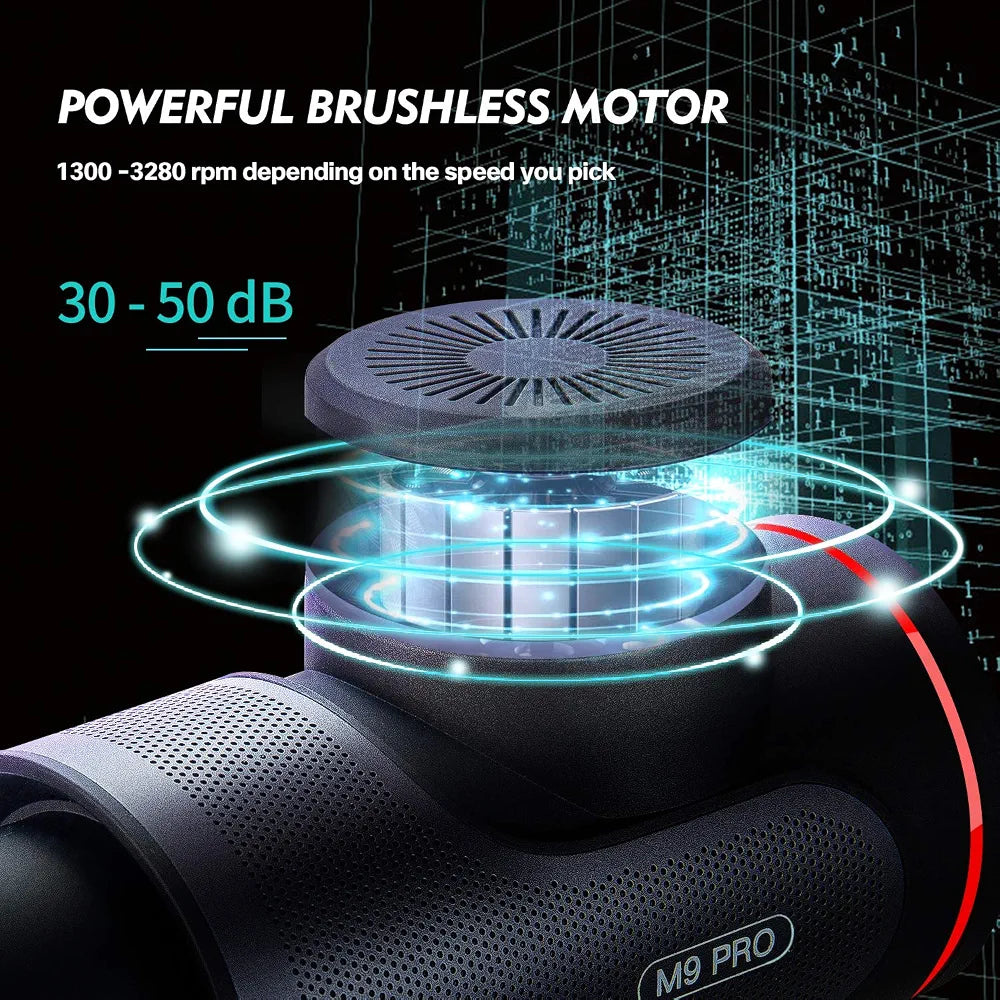 Massage Gun Muscle Massager Deep Tissue Percussion Therapy Gun for Athletes, Handheld Powerful Electric Body Massage Gun for Pain Relief - Cordless Super Quiet Brushless Motor - M9 Pro